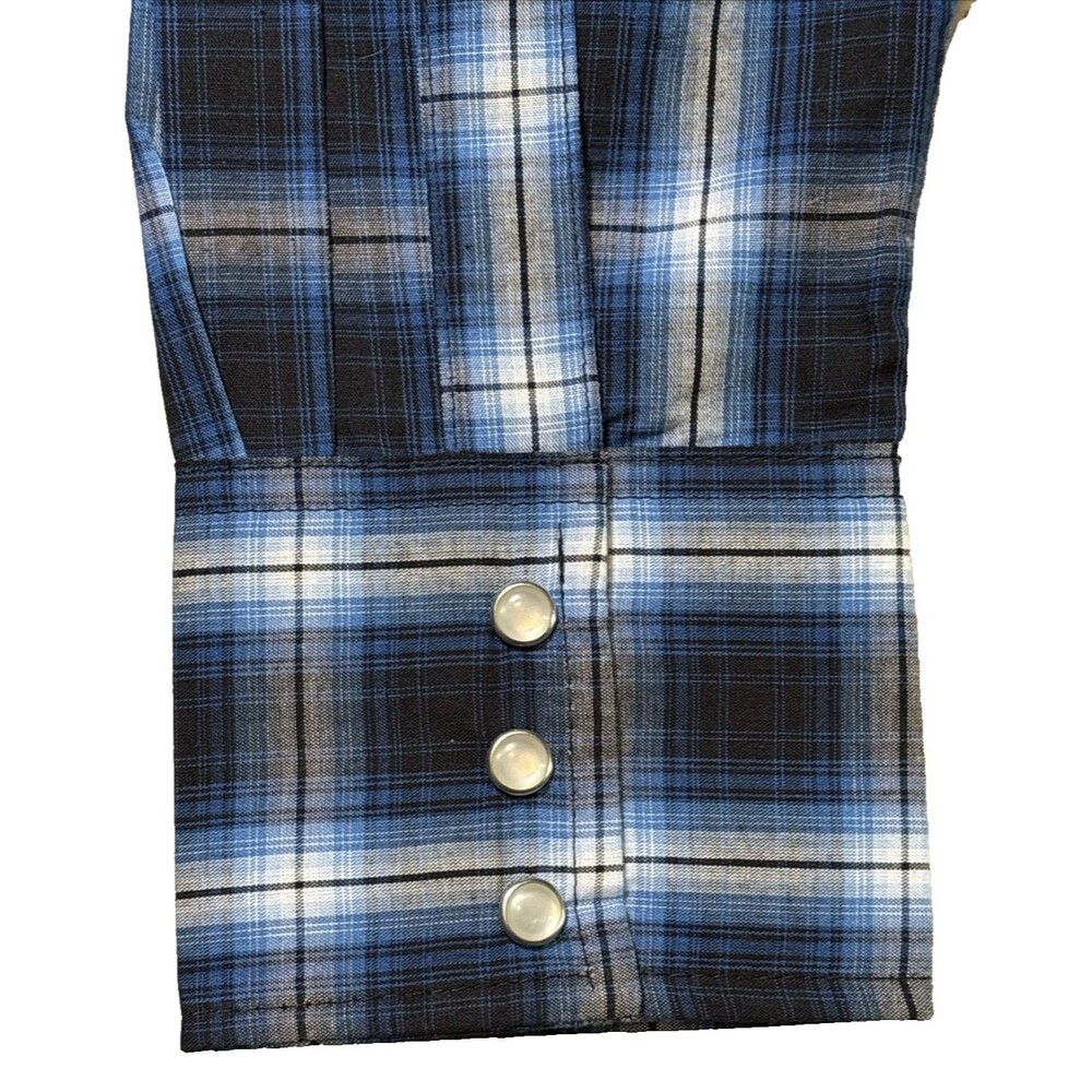 Wrangler Western Pearl Snap Cowboy Long Sleeve Blue/Gray/Black Plaid Shirt S NEW - Picture 9 of 16